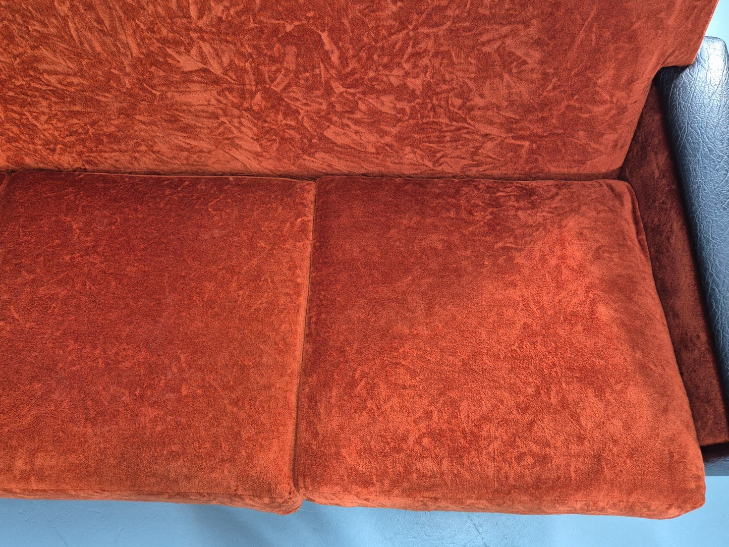 Vintage 3 Seater Sofa Vinyl Orange Velour 1960s Retro Mid Century EB11333 M3SS23