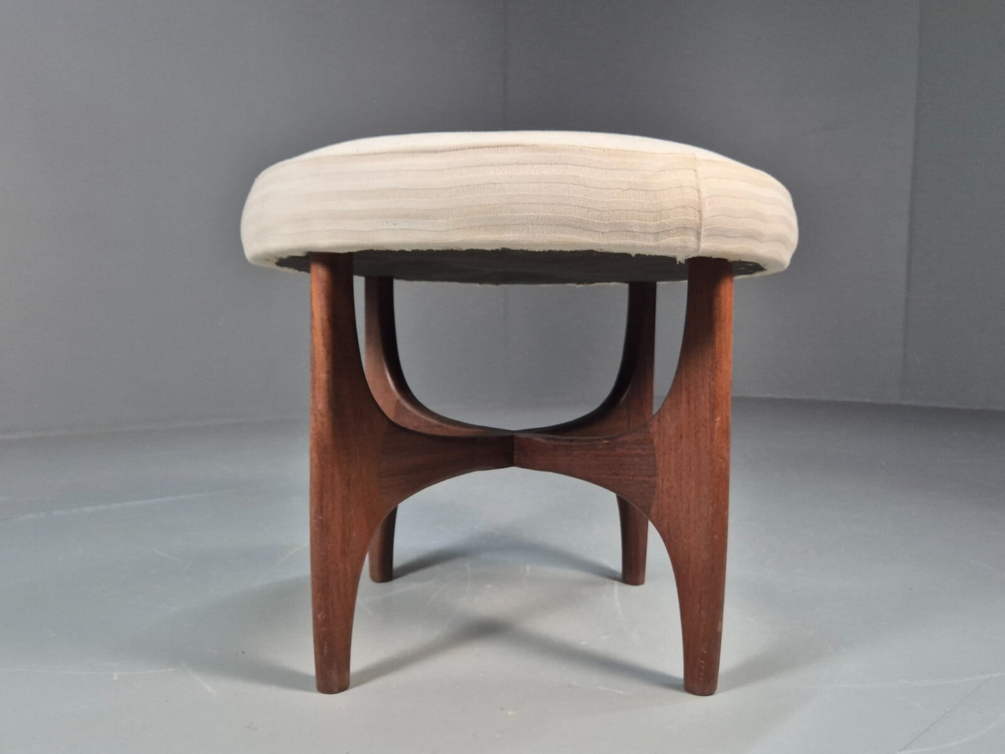 Vintage G plan Dressing Table Stool Teak Astro Base White Cotton EB9750 MFOO - UKDK FURNITURE
