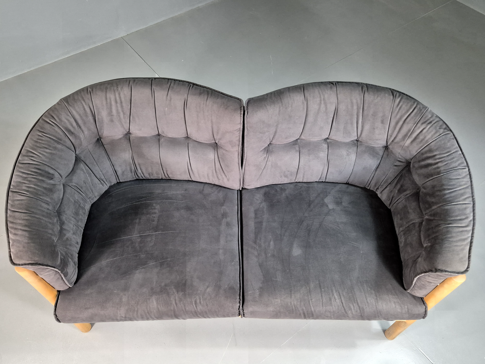 Vintage Danish 2 Seat Sofa Slate Velour Beech Frame Curved Retro MCM EB7198 M2SS - UKDK FURNITURE