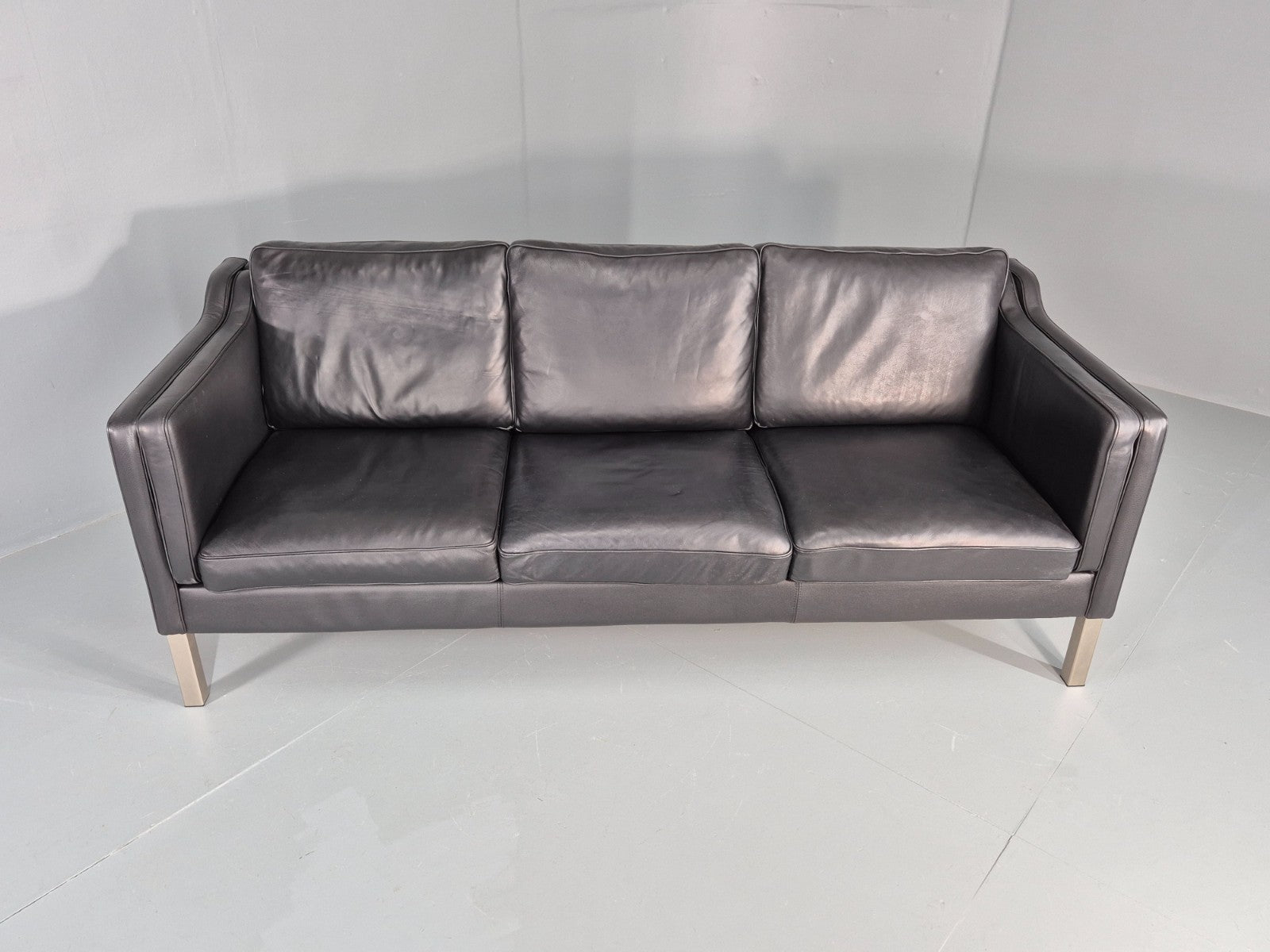 Vintage 3 Seat Sofa Danish Black Leather Mid Century Retro 1980s EB10463 M3SS3