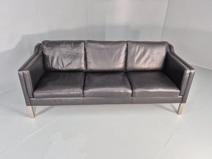 Vintage 3 Seat Sofa Danish Black Leather Mid Century Retro 1980s EB10463 M3SS3