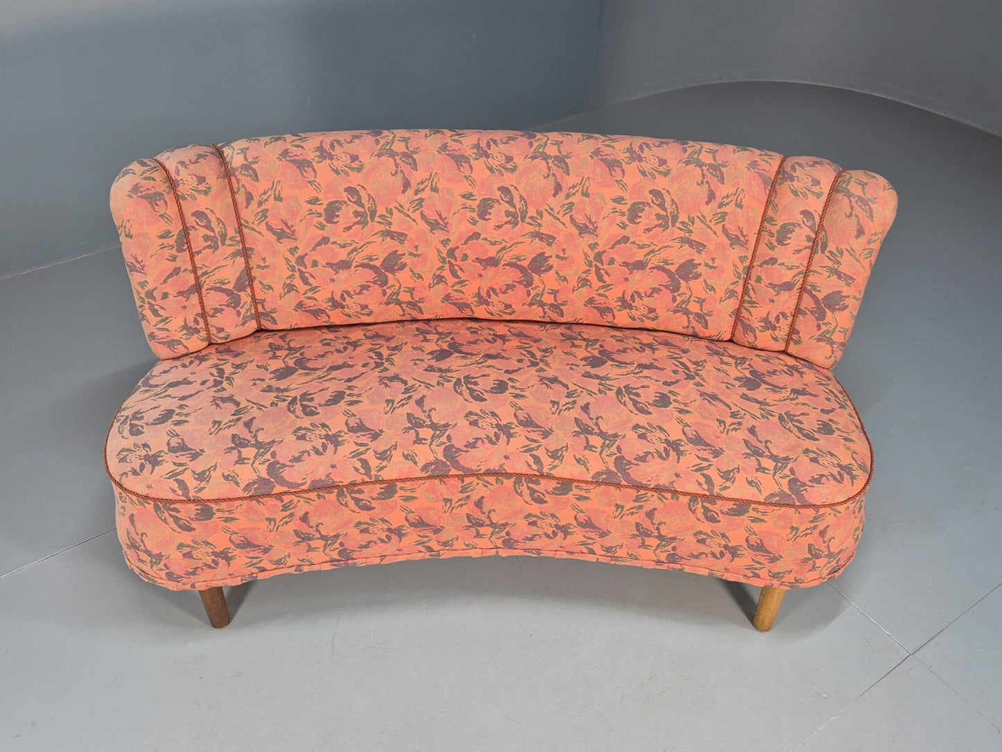 Vintage 3 Seater Sofa Banana Shaped Peach Floral Danish Design EB9572 V3SS - UKDK FURNITURE