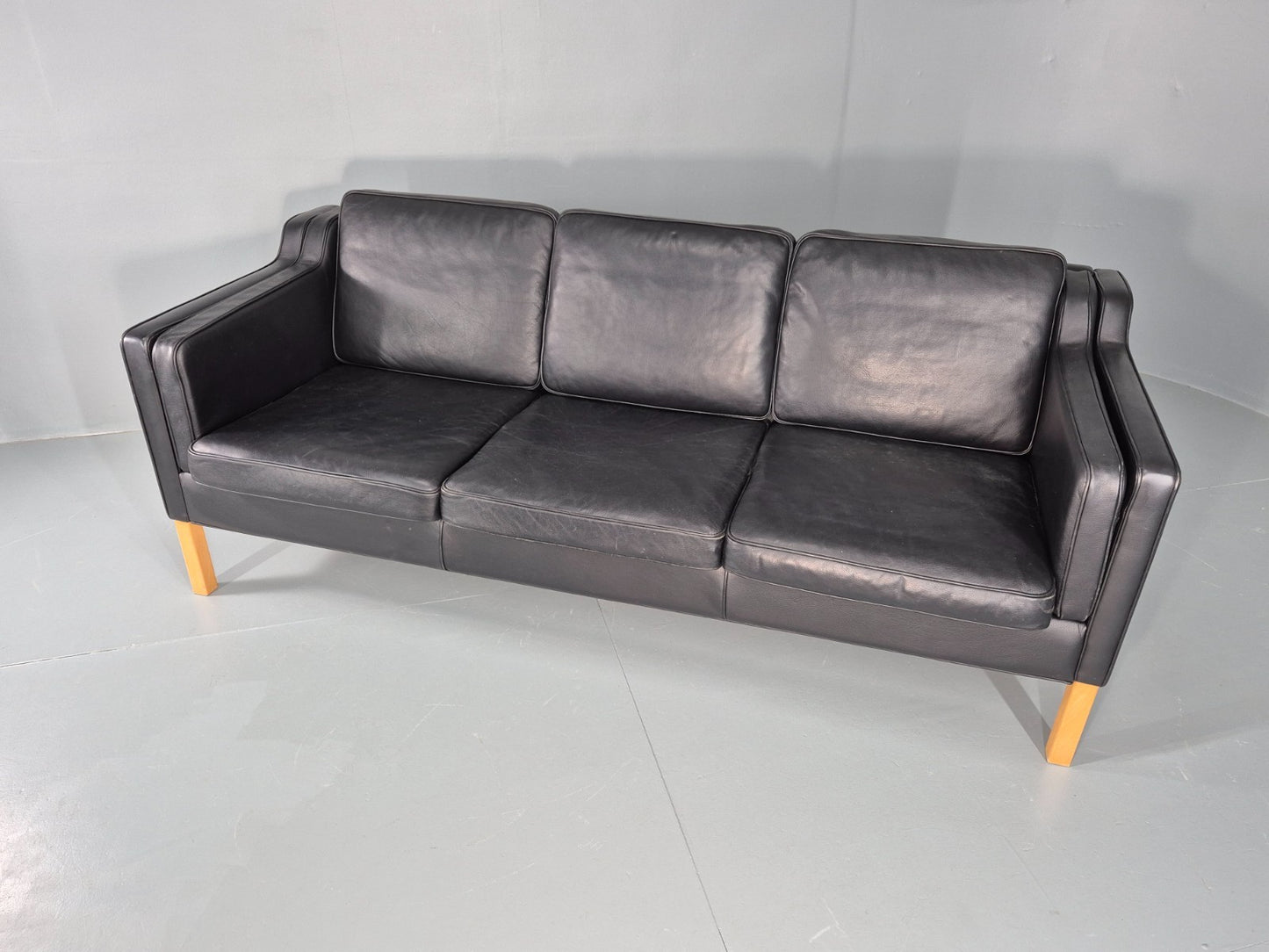 Vintage 3 Seat Sofa Danish Black Leather Mid Century Retro 1980s EB10476 M3SS9
