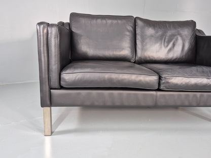 Vintage 2 Seat Leather Sofa Mid Century Danish Mogensen shape Black EB10465 M2SS2