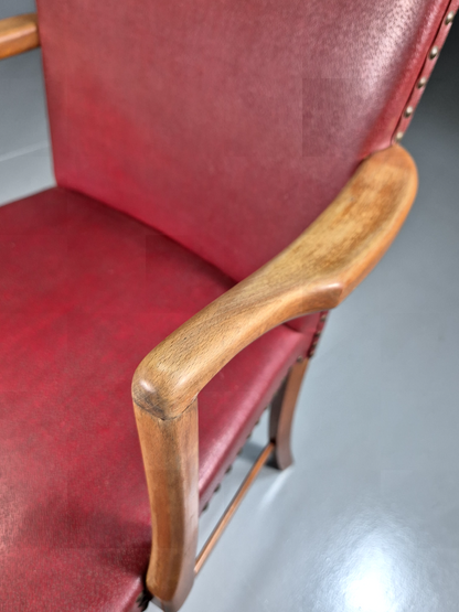 Vintage Elbow Chair Beech Frame Red Vinyl 1950s Retro MCM EB7329 MDIN11