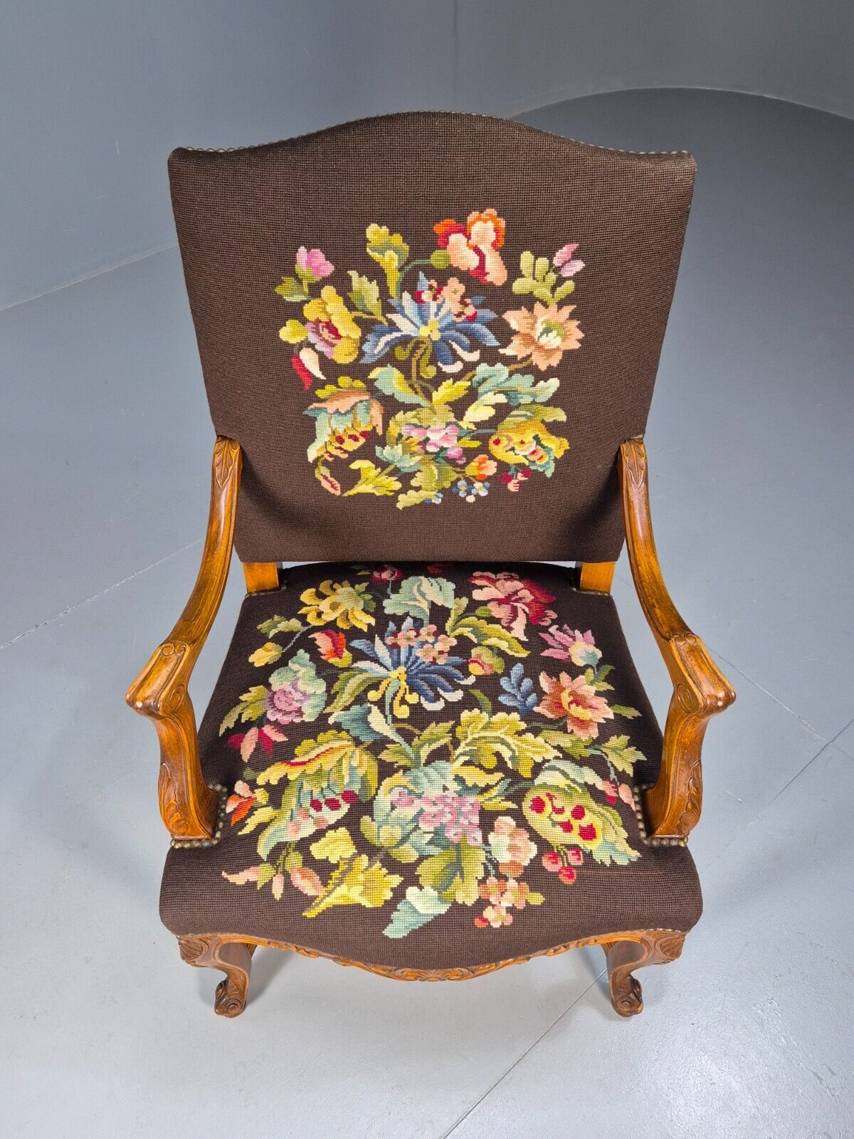 Vintage Danish Lounge Brown Floral Oak 17th Century Style EB8996 VCLO - UKDK FURNITURE