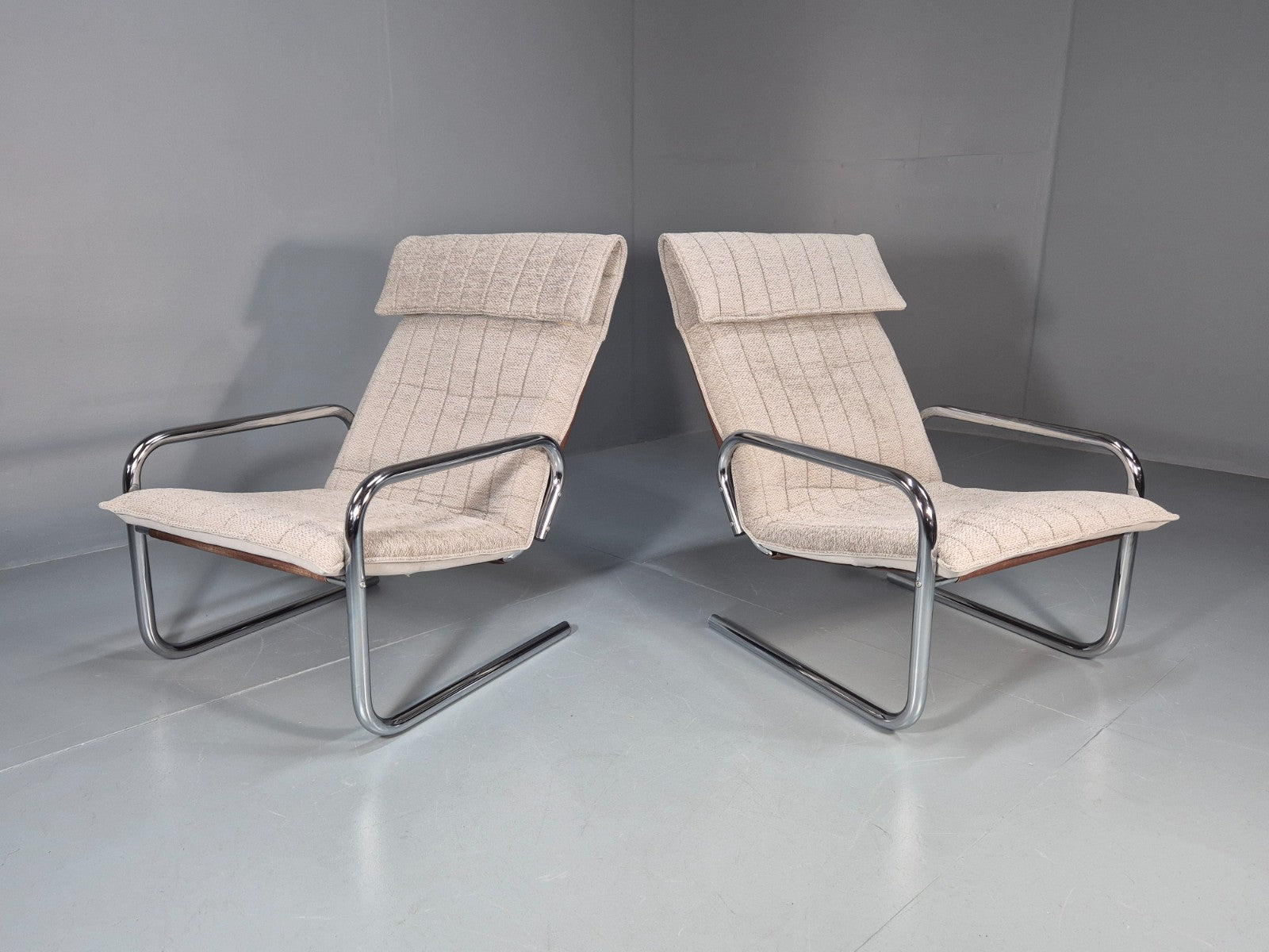 2 1970s Chrome Tube Lounge Chairs New Upholstery Retro Mid Century  EB10617 MNOR1