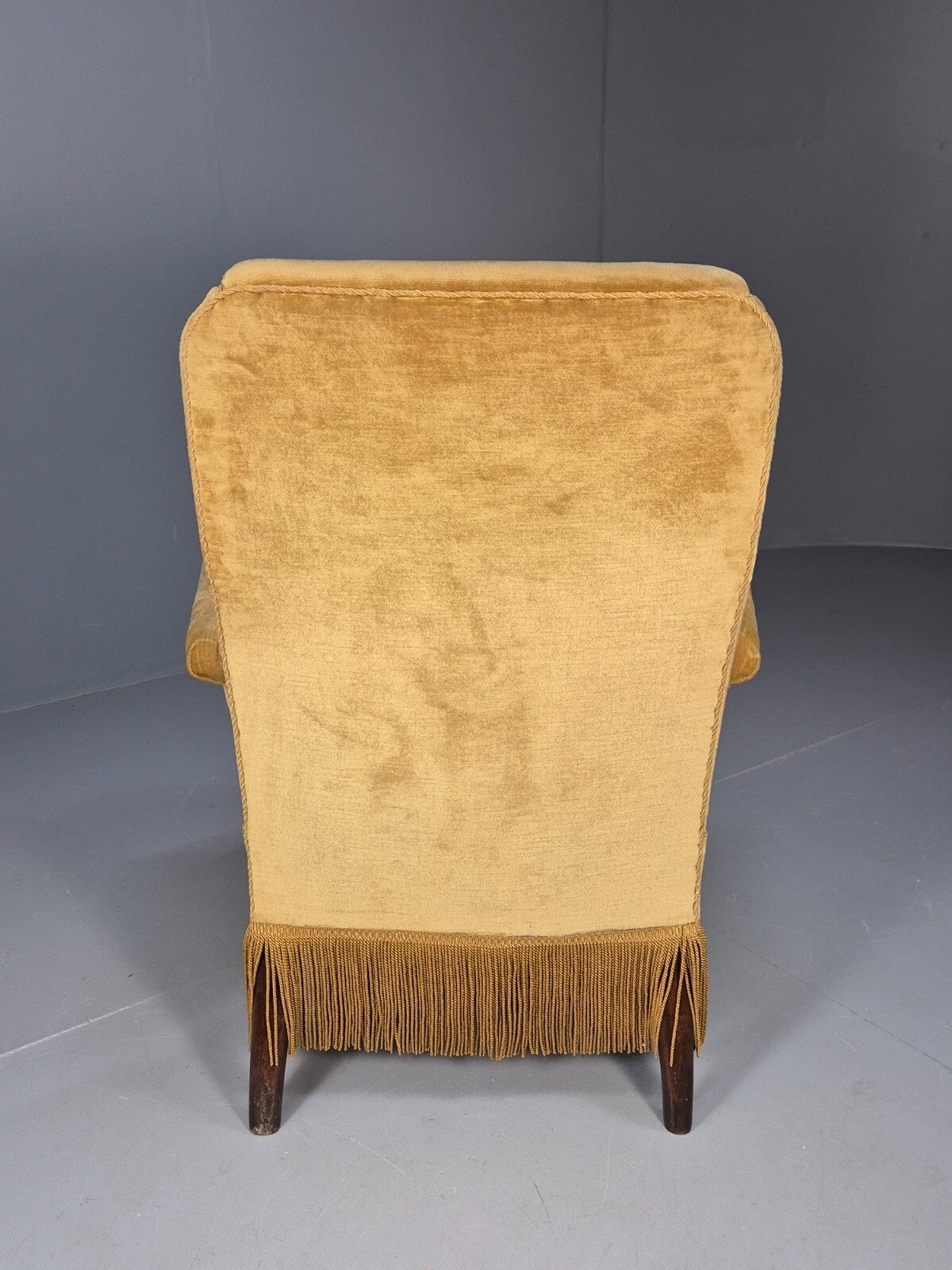 Vintage Gold Velour Danish Armchair 1920s Tassels High Back EB9635 VCLO - UKDK FURNITURE
