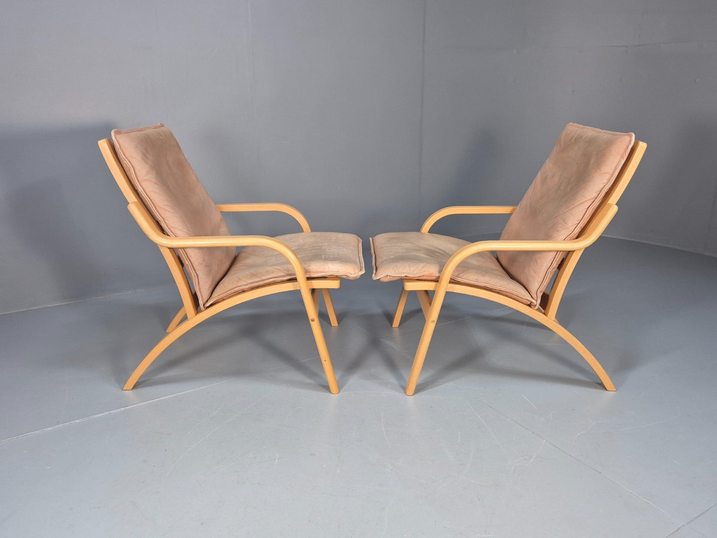 2 Stouby Tan Leather Bentwood Lounge Chairs 1980s Danish Design EB9303 MBEN - UKDK FURNITURE