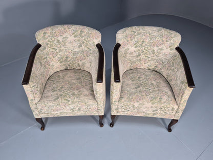 2 Vintage Danish Tub Chairs 1940s Floral Cotton 1980s Makeover EB9645 VCLO - UKDK FURNITURE