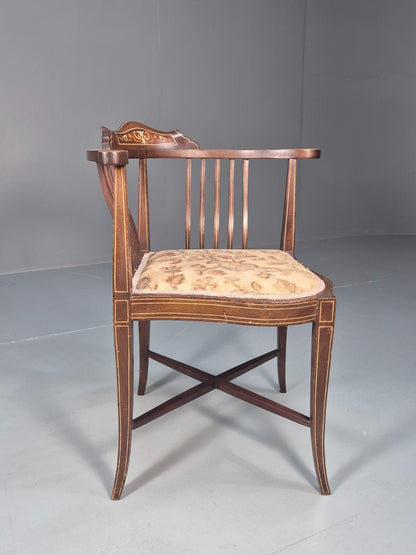 Edwardian Inlaid Corner Chair Mahogany Boxwood and Ivorine Antique EB10642 VDIN5