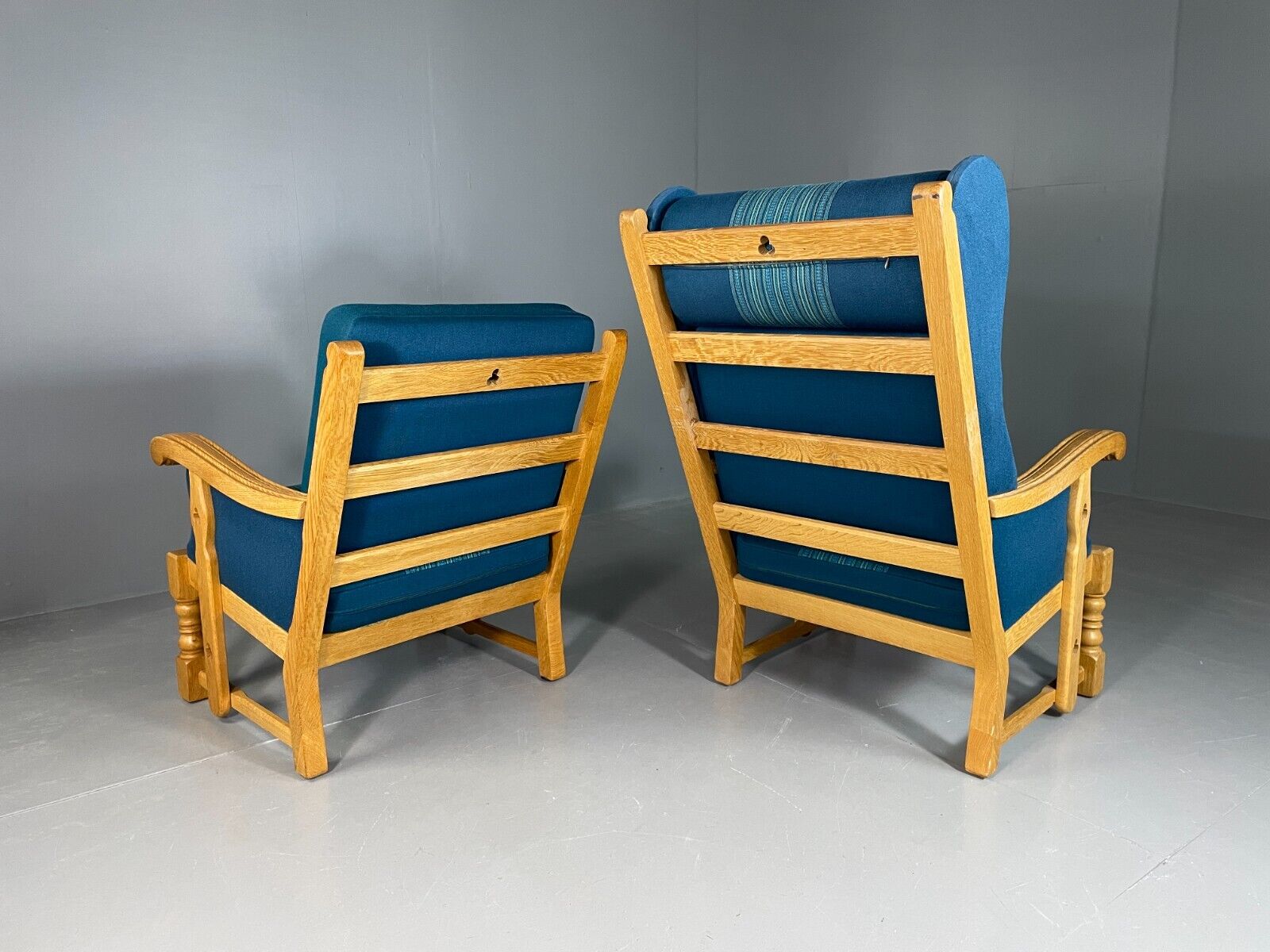 2 Vintage Danish Lounge Chairs Blue Oak Kjaernulf Retro EB6718 MNOR - UKDK FURNITURE
