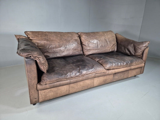 Vintage Danish 3 Seat Sofa Brown Leather 1980s Retro EB7506 M2SS - UKDK FURNITURE