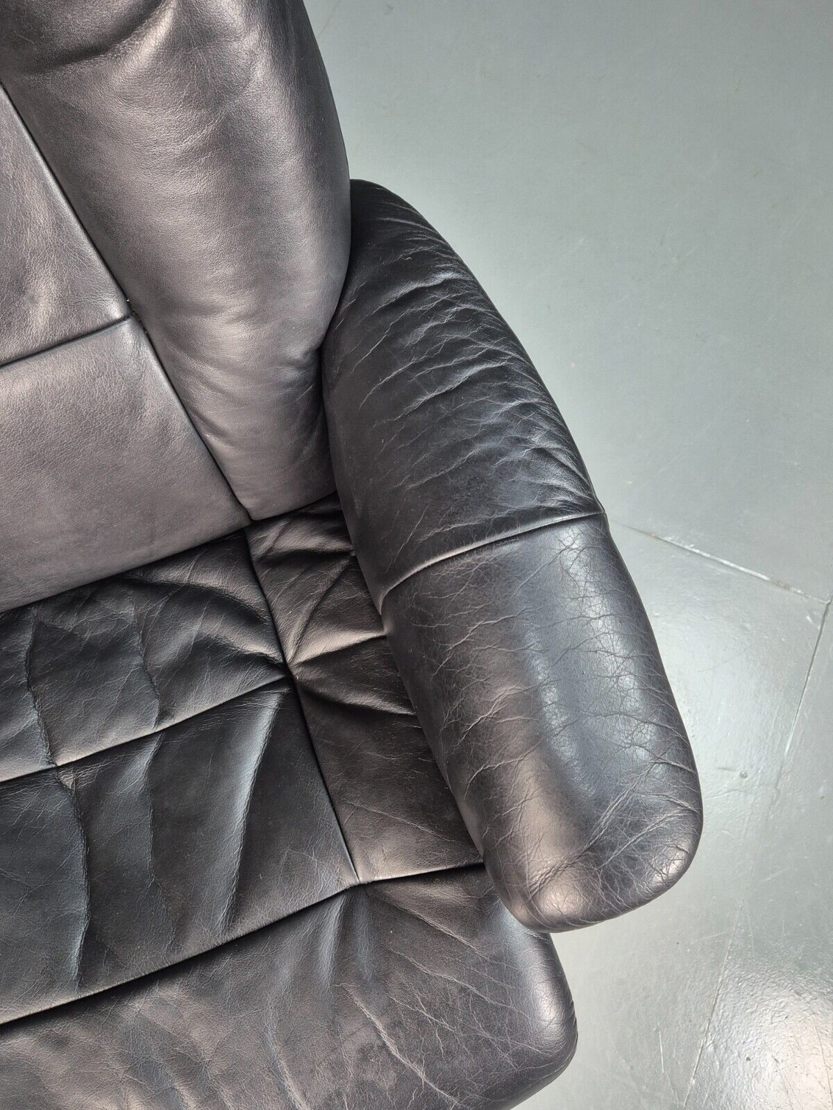 Vintage Danish Swivel Lounge Chair Black Leather Recline 1980 Retro EB8249 MSWI - UKDK FURNITURE