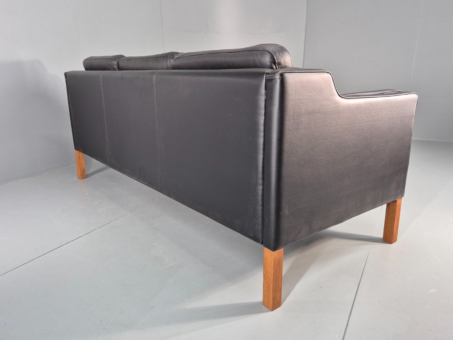 Vintage 3 Seat Sofa Danish Black Leather Vinyl Mid Century 1980s  EB10480 M3SS18