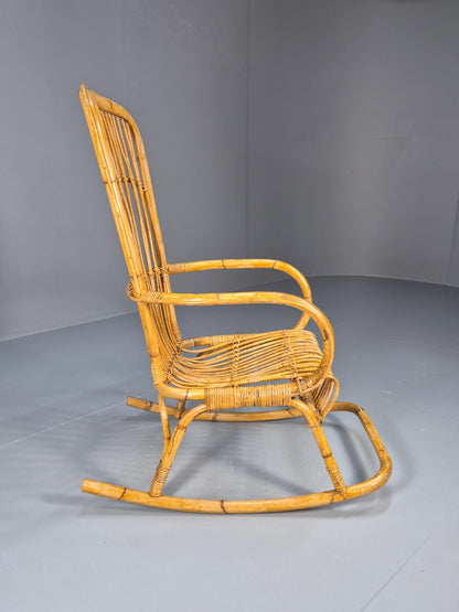 Vintage Franco Albini Style Cane Rattan Rocking Chair 1970s Retro EB9702 VBER - UKDK FURNITURE