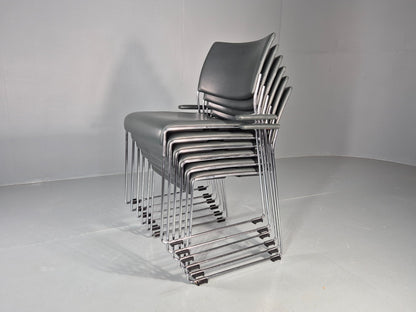 6 Leather Stacking Chairs Brunner Linos Dark Green Chrome Modern EB11734 MSTA2