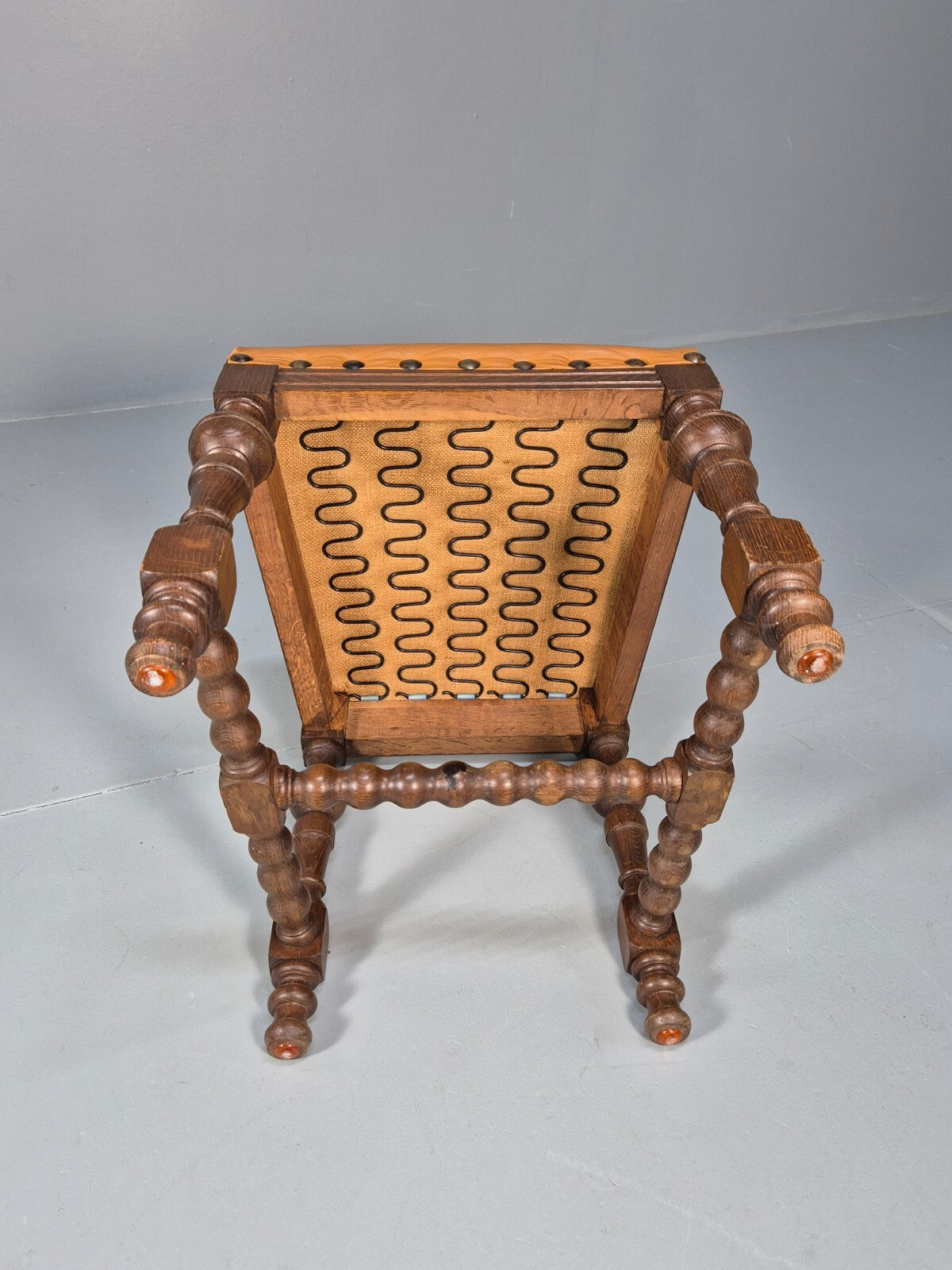 6 Vintage Danish Baroque Style Dining Chairs Oak and Tan Leather EB9649 VDIN - UKDK FURNITURE