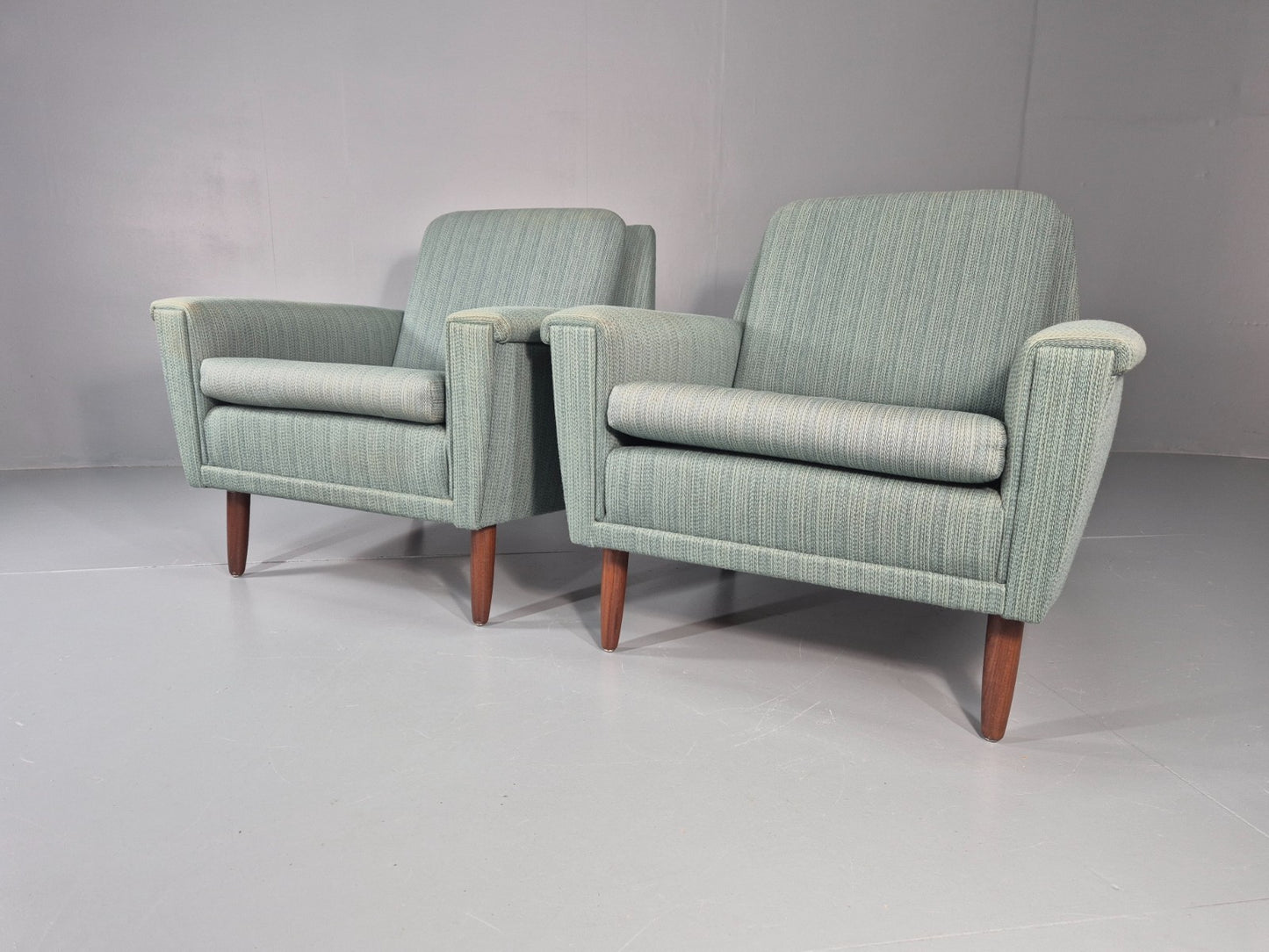2 Mid Century Lounge Chairs 1960s Denmark Blue Wool Retro EB11403 MNOR4