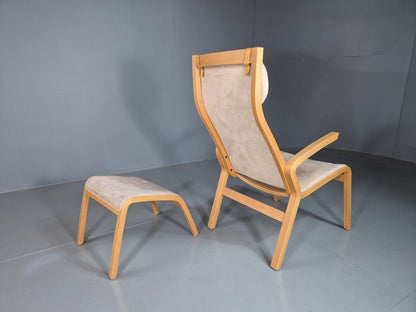 Vintage Danish Lounge Chair Footstool Faux Suede Bentwood MCM Retro EB7396 MNOR - UKDK FURNITURE