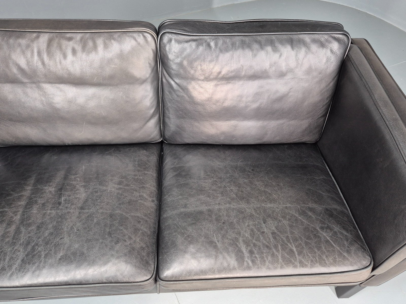 Vintage Danish 3 Seater Black Leather Sofa 1970s Retro Mid Century EB11923 M3SS5