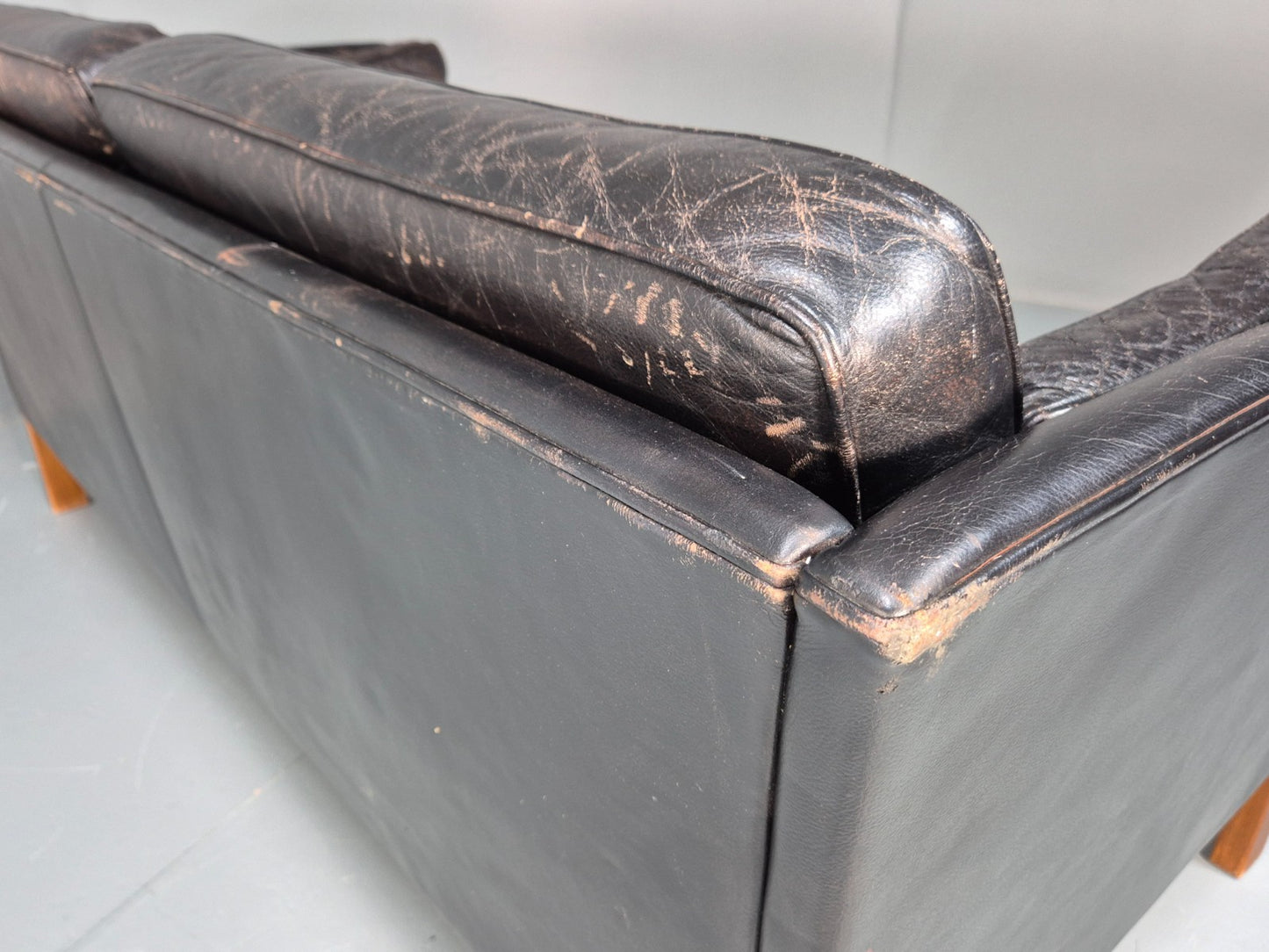 Mid Century Two Seater Sofa Black Leather Vintage Danish 1980s MCM  EB10713 M2SS18