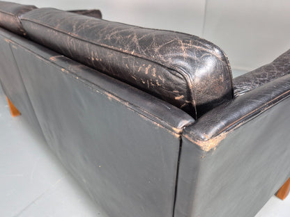 Mid Century Two Seater Sofa Black Leather Vintage Danish 1980s MCM  EB10713 M2SS18