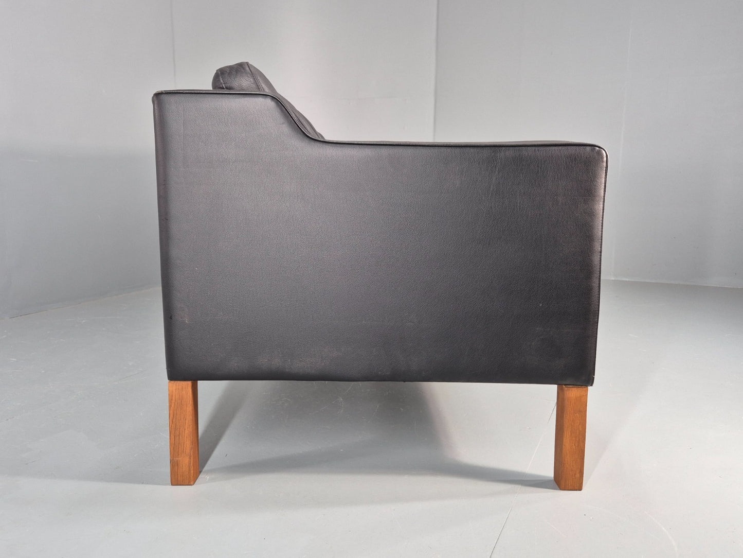 Vintage 3 Seat Sofa Danish Black Leather Vinyl Mid Century 1980s  EB10480 M3SS15