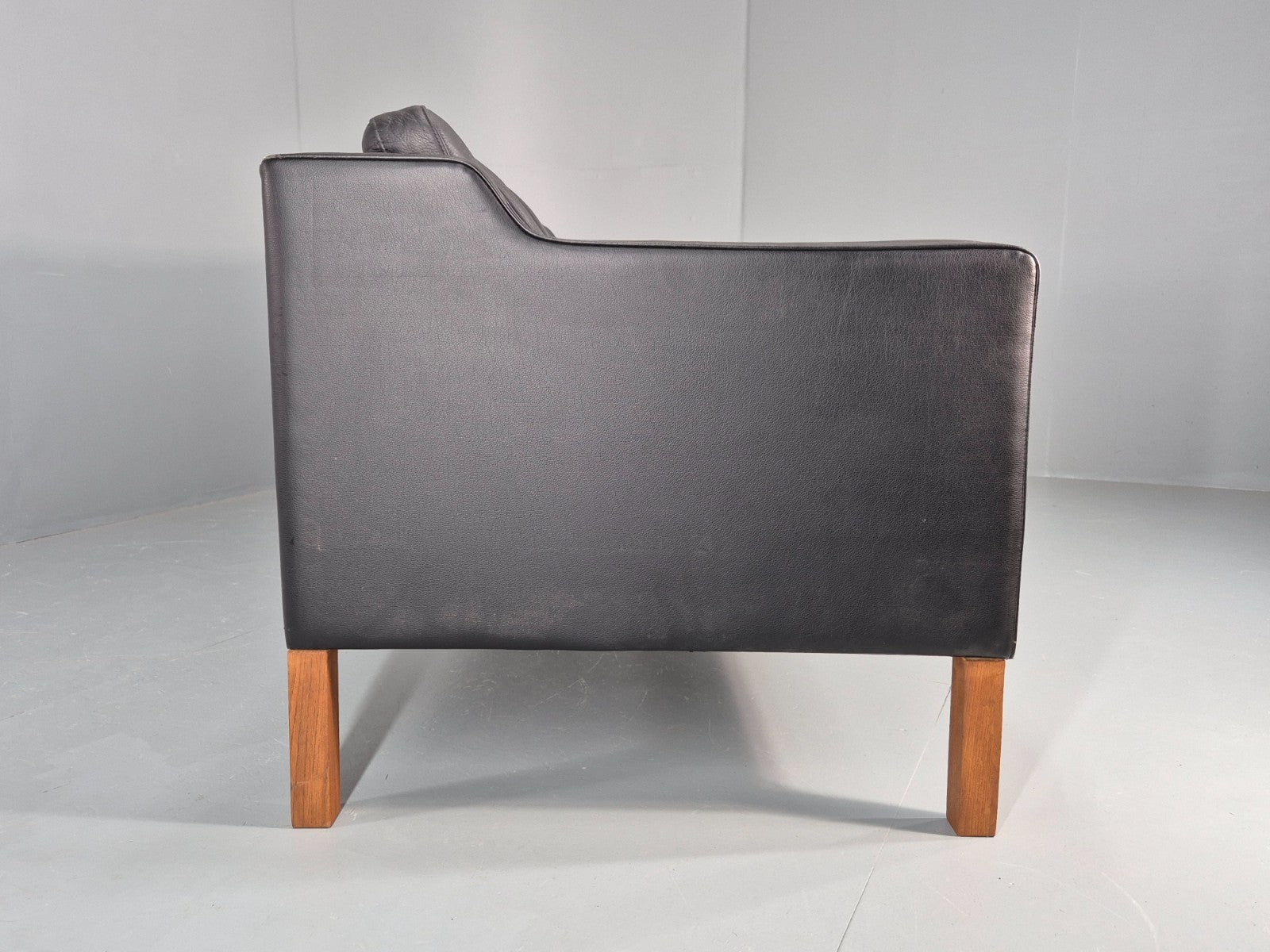 Vintage 3 Seat Sofa Danish Black Leather Vinyl Mid Century 1980s  EB10480 M3SS15