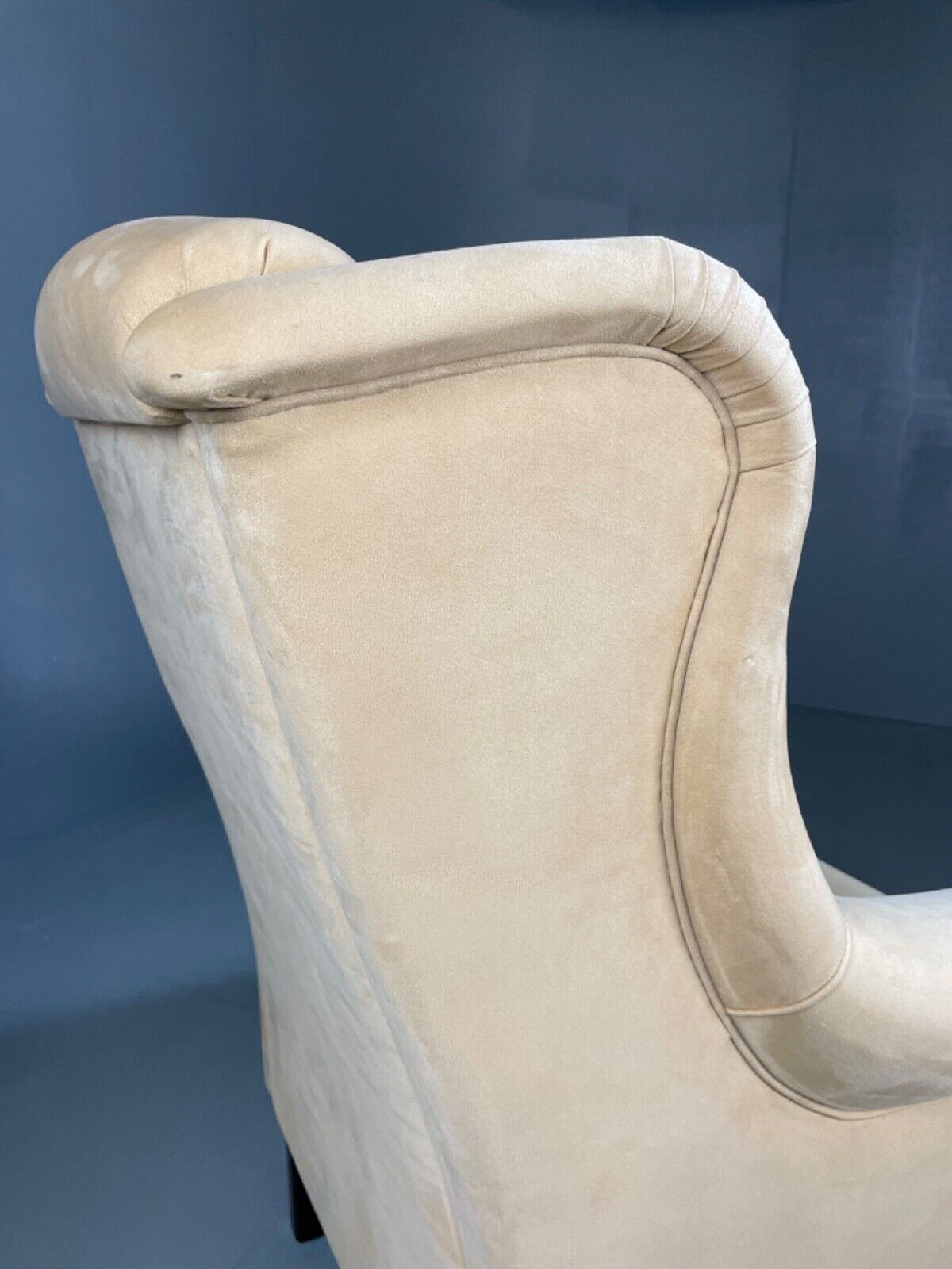 Danish Modern Cream Suede Wing Back Armchair, MCM, Retro, Vintage EB4500 VCLO - UKDK FURNITURE