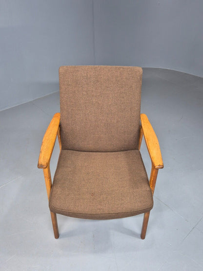 Vintage Danish Elbow Chair Green Wool Oak Hong Kirkegaard Retro MCM EB8271 MDIN - UKDK FURNITURE