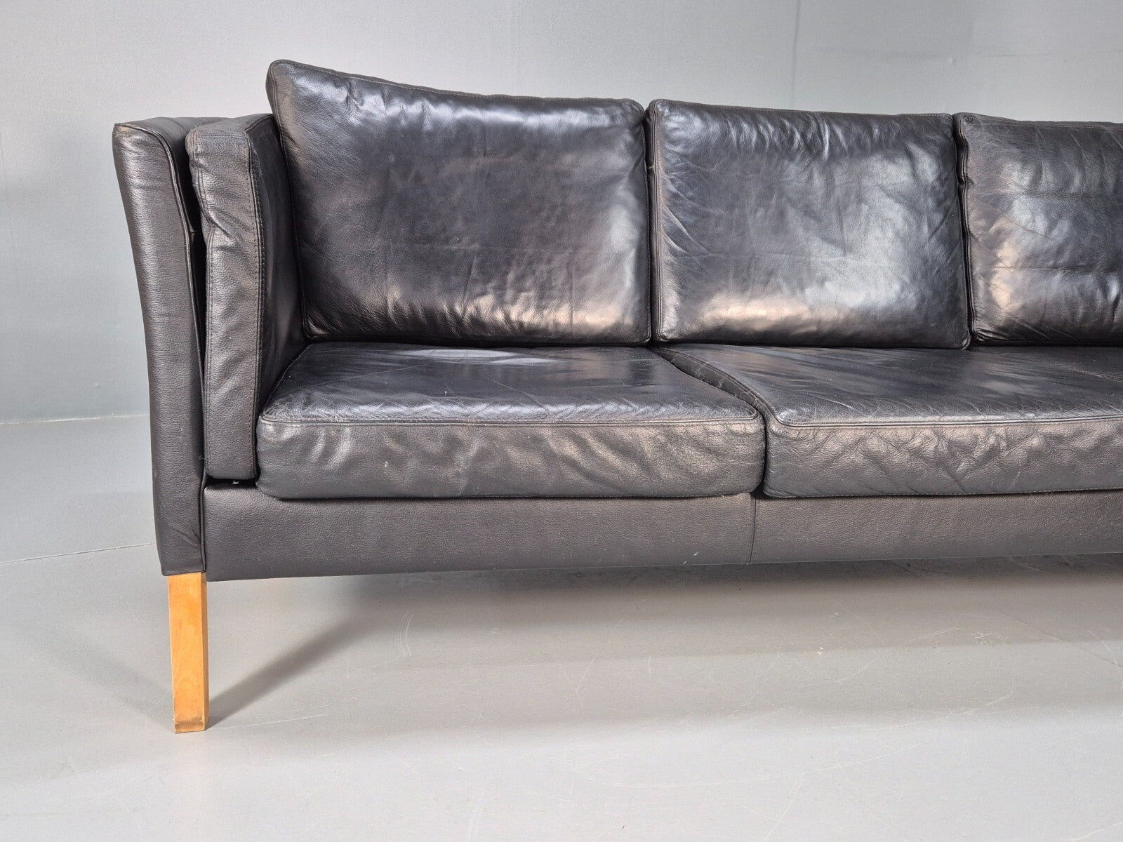 Vintage Danish 3 Seat Black Leather Sofa Modern Design MCM Retro EB9063 M3SS - UKDK FURNITURE