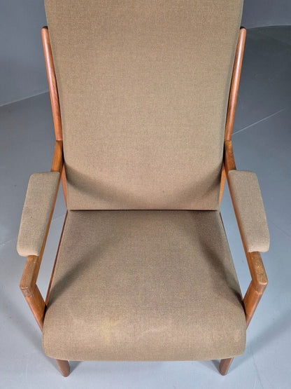 Vintage Swedish Lounge Chair Beige Wool Hardwood Frame MCM Retro EB7195 MNOR - UKDK FURNITURE