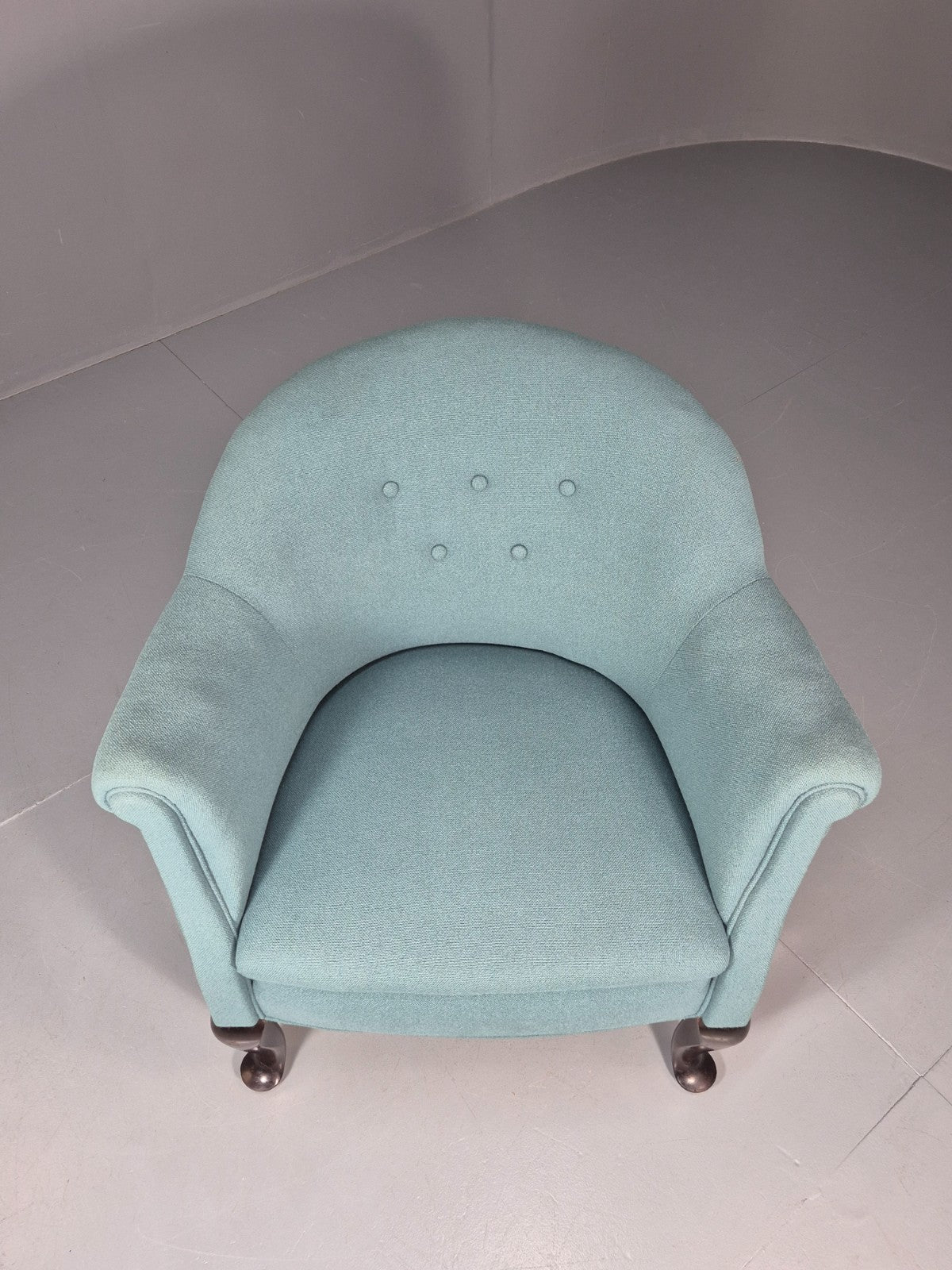 Art Deco Tub Chair Danish Turquoise 1940s Vintage Cabriole Leg EB10740 VCLO4