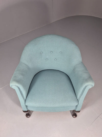 Art Deco Tub Chair Danish Turquoise 1940s Vintage Cabriole Leg EB10740 VCLO4