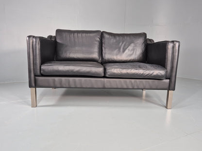 Vintage 2 Seat Leather Sofa Mid Century Danish Mogensen shape Black EB10465 M2SS4
