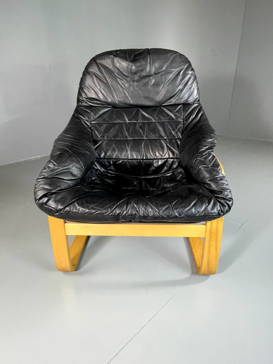 Vintage Danish Leather and Vinyl Bentwood Chair, Retro, MCM, EB5814 MBEN - UKDK FURNITURE
