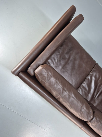 Mid Century Two Seater Sofa Vintage Danish Brown Leather Retro 1970 EB10094 M2SS15
