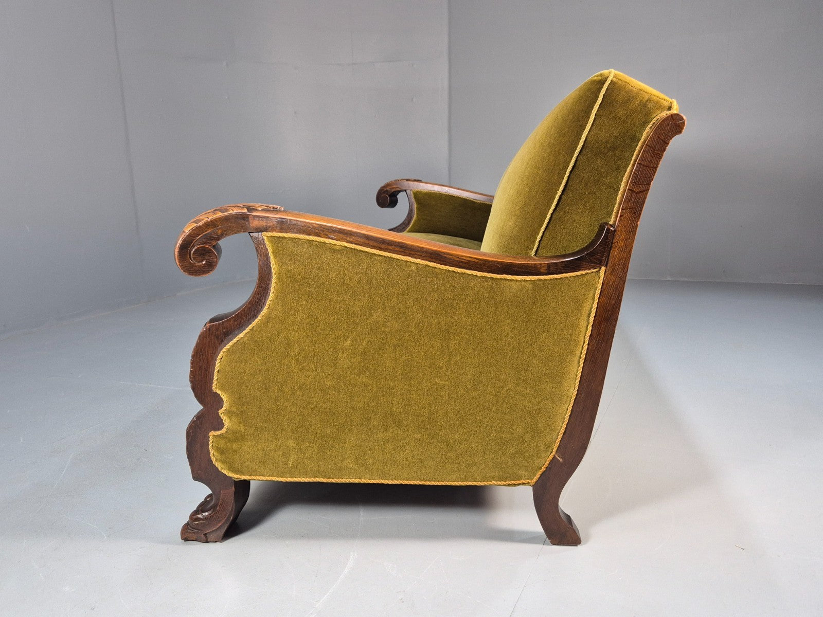 Vintage Danish Baroque Style 3 Seat Settee Green Velour Antique 1920 EB9653 V3SS - UKDK FURNITURE