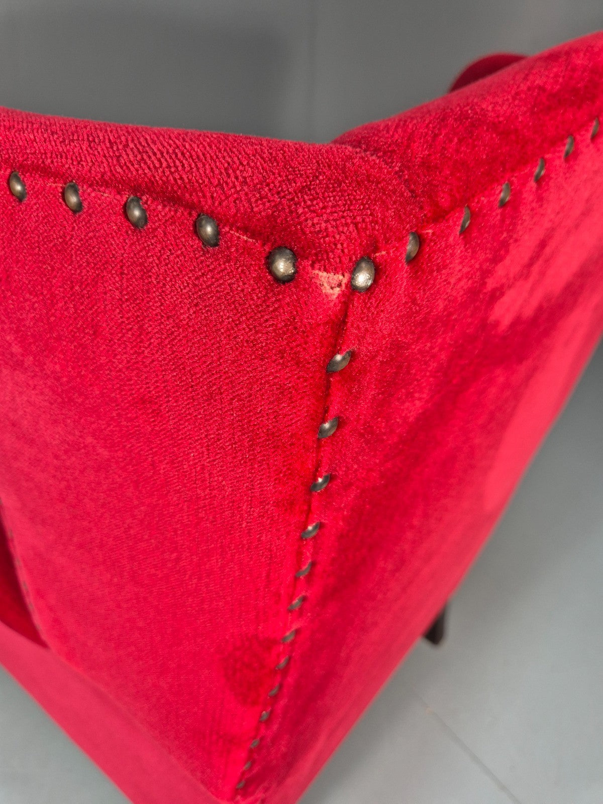 Wing Back Lounge Chair Red Velour Danish 1960s Georgian Style EB10754 VCLO18