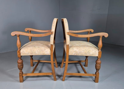 2 Antique Hall Chairs in Oak Frame and Floral Upholstery EB7362 VCAR8