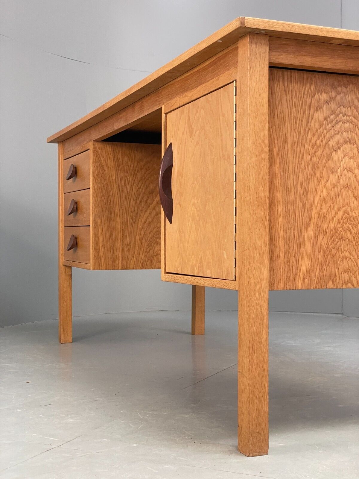 Vintage Danish Oak Desk Teak Handles With Drawers And Storage EB8722 MWOO - UKDK FURNITURE