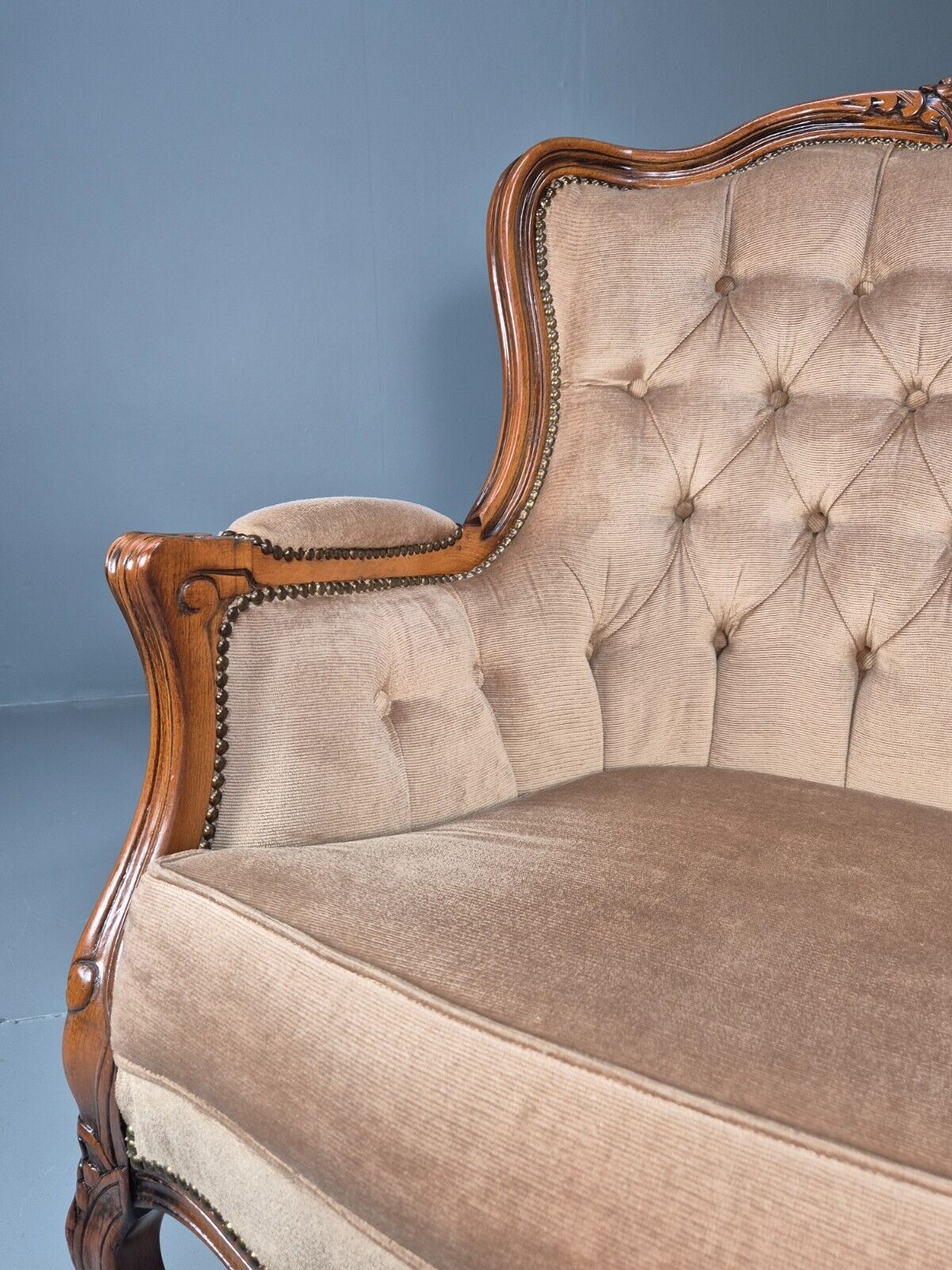 Vintage Danish Lounge Chair Beige Velour Beech Antique French Style EB8930 VCLO - UKDK FURNITURE
