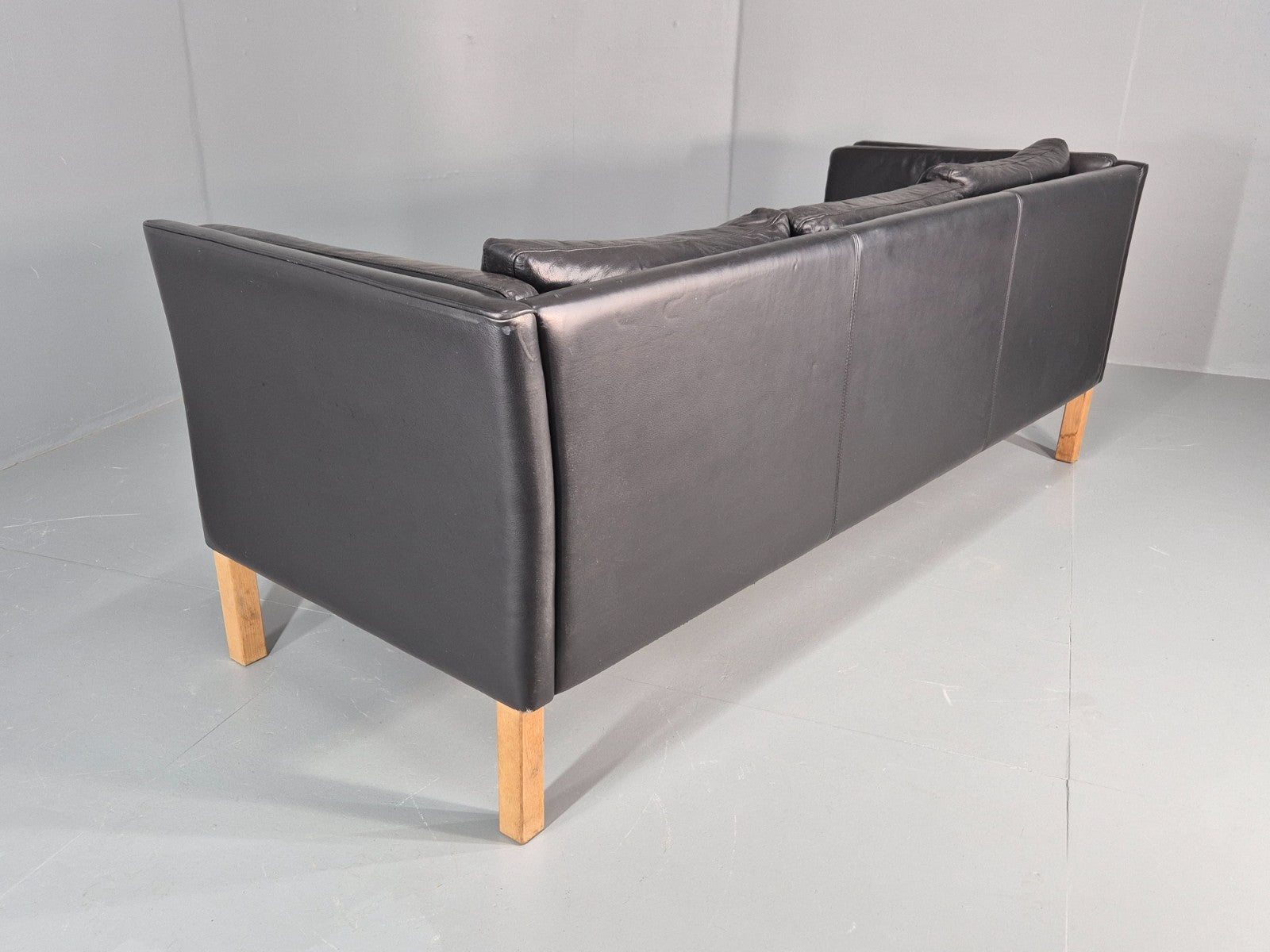 Vintage 3 Seat Sofa Danish Black Leather Mid Century Retro 1980s  EB10471 M3SS20