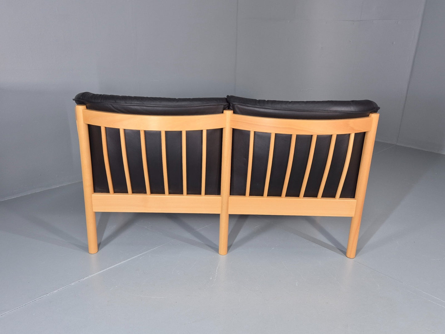 Vintage Two Seater Settee Black Leather Stickback Nielaus Retro MCM EB11407 M2SS14