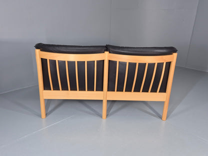 Vintage Two Seater Settee Black Leather Stickback Nielaus Retro MCM EB11407 M2SS14