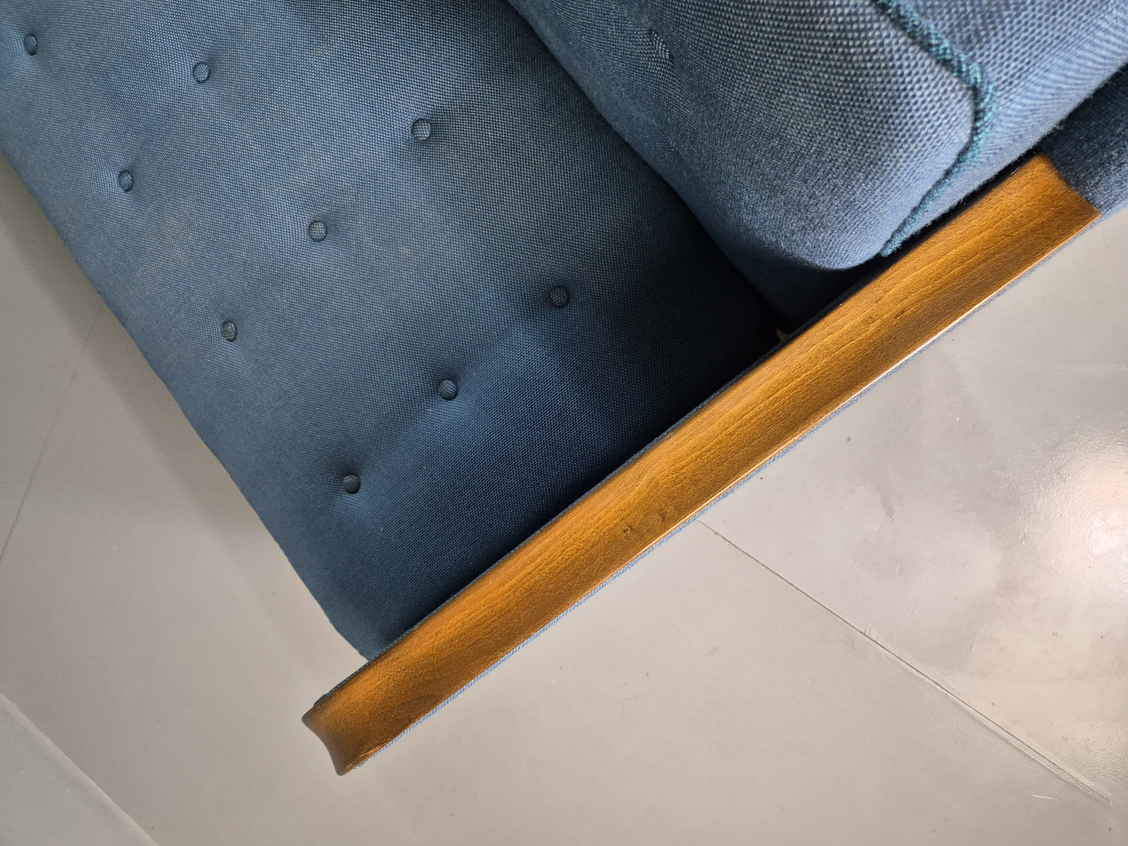 Vintage Danish Sofa Bed Blue Wool Teak Arms 1960s Retro MCM EB7259 M3SS - UKDK FURNITURE