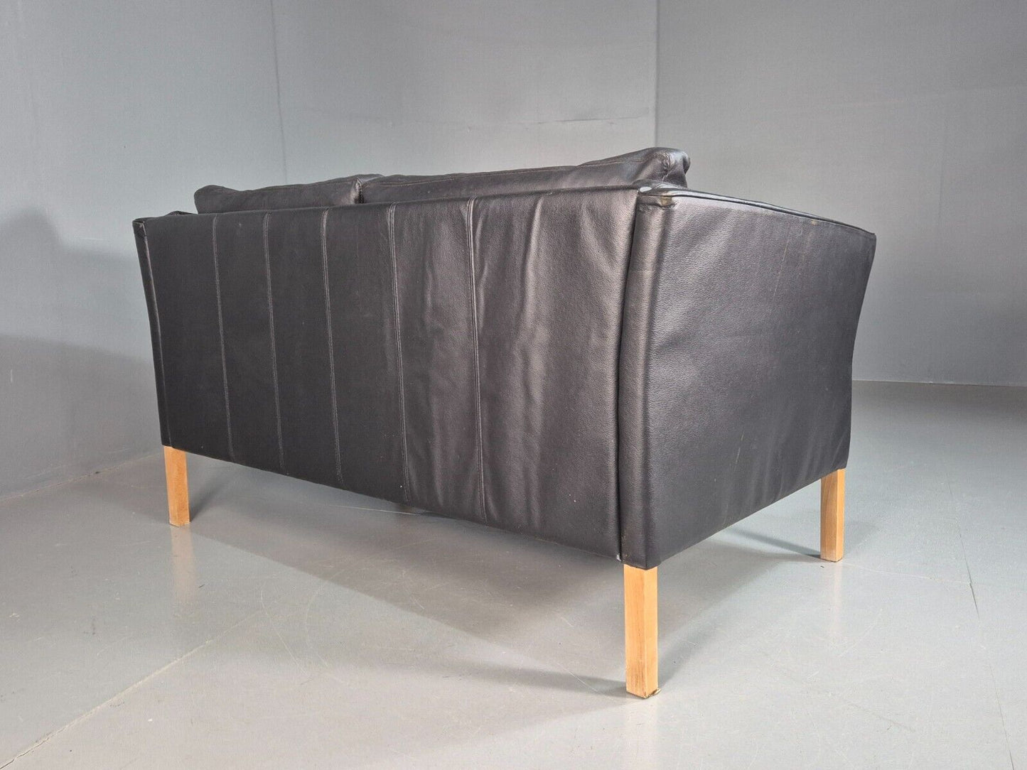Vintage Danish 2 Seat Sofa Black Leather 1980s Retro MCM EB7625 M2SS - UKDK FURNITURE