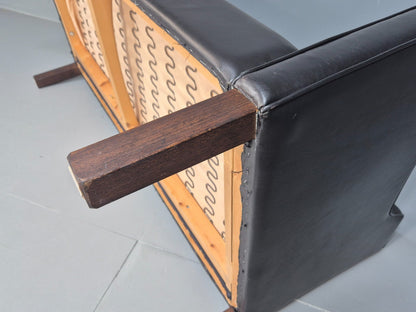 Vintage 2 Seater Black Leather Danish Sofa Borge Mogensen Style EB9078 M2SS - UKDK FURNITURE
