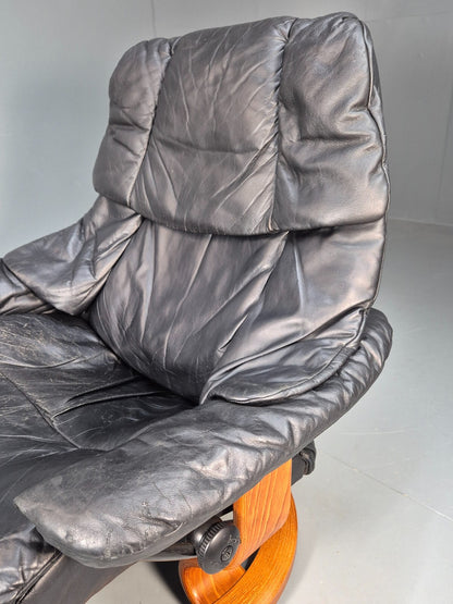 Vintage Norwegian Swivel Lounge Chair Black Leather Stressless Retro EB8490 MSWI - UKDK FURNITURE